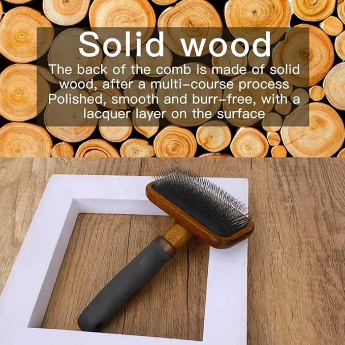 Vintage Wooden Pet Grooming Brush, Professional Slicker Brush for Dogs and Cats, Wood Handle with Metal Bristles