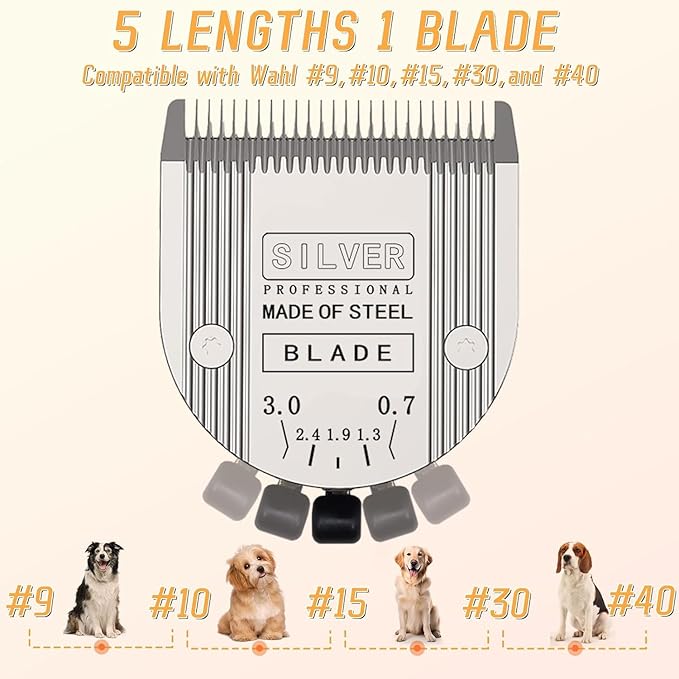 Professional Animal 5-in-1 Adjustable Blade Compatible with WAHL Arco, Bravura, Chromado, Creativa, Figura, and Motion Pet, Replacement Blade 1Pc+Guide Comb 3/8”~1/2” 3Pcs.