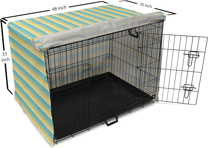 Lunarable Yellow and Blue Dog Crate Cover, Horizontal Chevron Motifs Zigzag Lines Pattern Ombre Inspired Design, Easy to Use Pet Kennel Cover for Medium Large Dogs, 48 Inch, Aqua Mustard