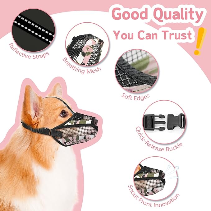 Dog Muzzle for Large Medium Small Dogs, Soft Mesh Muzzle for Dogs with Reflective Adjustable Strap, Prevent Biting Chewing and Licking, Dog Nose Open Design for Reduction Friction (Pink, XL)