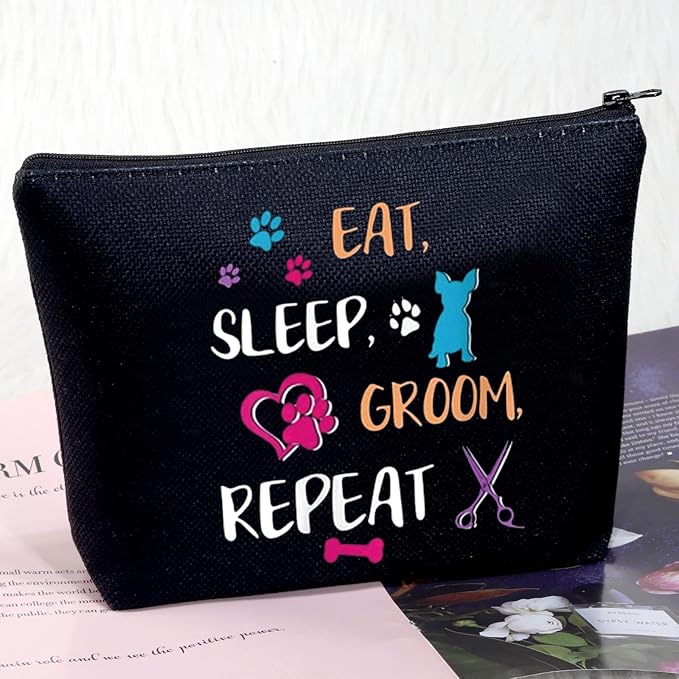MEIKIUP Dog Groomer Gift Pet Grooming Makeup Bag Eat Sleep Groom Repeat for Dog Stylist Salon Gift (Sleep Groom BAG)