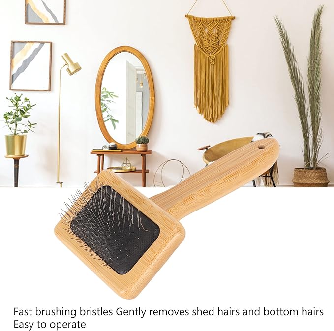 Fockety Sheepskin Wool Brush, Macrame Slicker Comb Pet Slicker Brush with Wood Handle, Removing Shedding and Dirt, All Hair Types, Cats, Dogs, Fabric Care Enthusiasts, All Ages