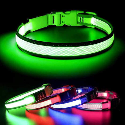 BSEEN Light Up Dog Collar - Rechargeable LED Dog Collar, Reflective Dog Collar, Adjustable Dog Glow Collar, Glowing Dog Lights for Large Dogs (Neon Green, Large)