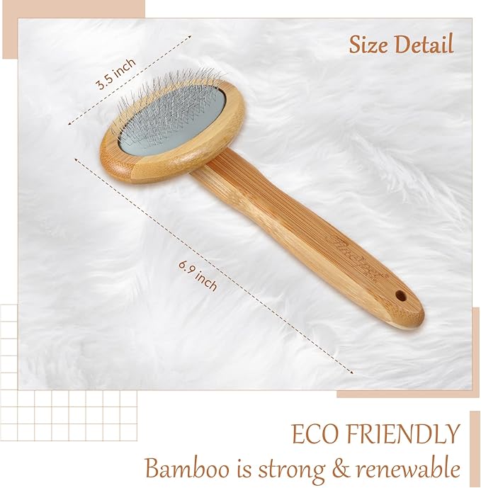 Sheepskin Wool Brush Stainless Steel Pins Bamboo Slicker Carding Rug Comb Macrame Brush Fur Brushes Wool Carding Brushes with Long Prongs for Unmat Fur Rugs Pillows Short Hair Pet Grooming Deshedding