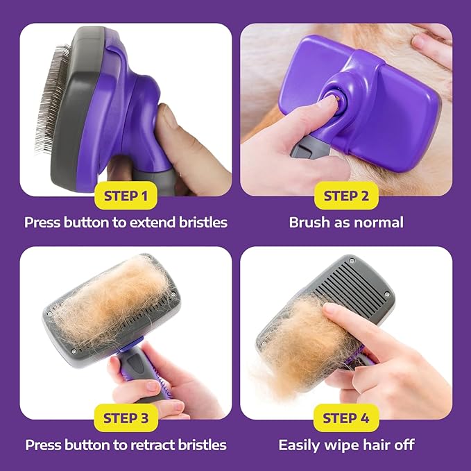 Hertzko Self-Cleaning Slicker Brush - Cat and Dog Brush for Shedding, Tangles and Dirt - Gentle Grooming Tool for Sensitive Skin - Pet Hair Remover for Long and Short Coats - Purple