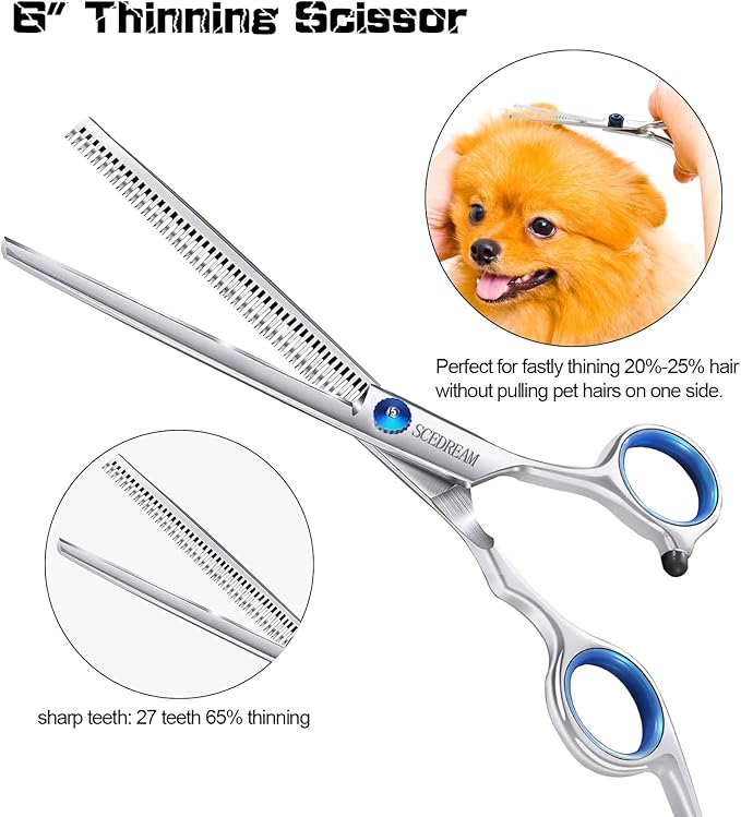 3 in 1 Dog Grooming Scissors Kit with Safety Round Tips Dog Scissors for Grooming 4CR Stainless Steel Grooming Scissors for Dogs and Cats, Professional Pet Grooming Shears, 3 in 1 Blue