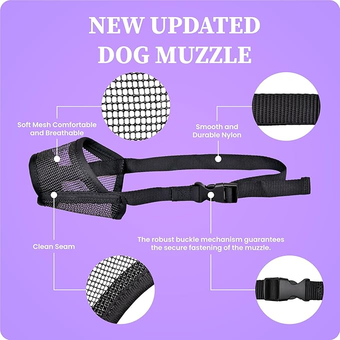 Flintstone Muzzle for Medium Sized Dog - Soft Mesh Dog Muzzle Medium Sized Dogs | Breathable Dog Muzzles for Medium Dogs | Dog Muzzles to Prevent Biting Chewing Grooming | No Bark Muzzle M 8”-9.5”
