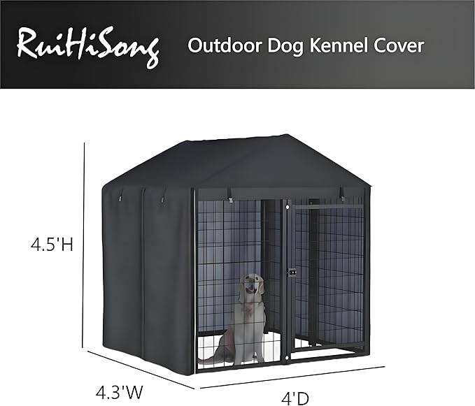 Outdoor Dog Kennel Cover,Full Coverage for 4'Dx4.3'Wx4.5'H Dog Cages,600D Heavy Duty Waterproof Large Dog Kennel Cover,(Cover Only)