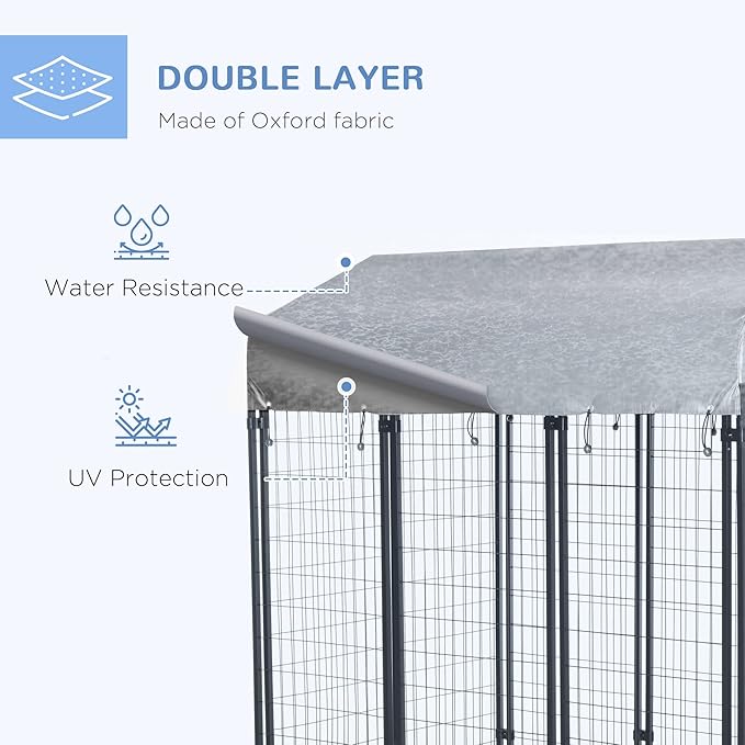 PawHut Outdoor Dog Kennel with Roof, 6' x 4' x 6' Heavy Duty Welded Wire Dog Playpen Enclosure with Escape-Proof Lock, UV-Resistant & Waterproof Cover, for Large Dogs, Silver