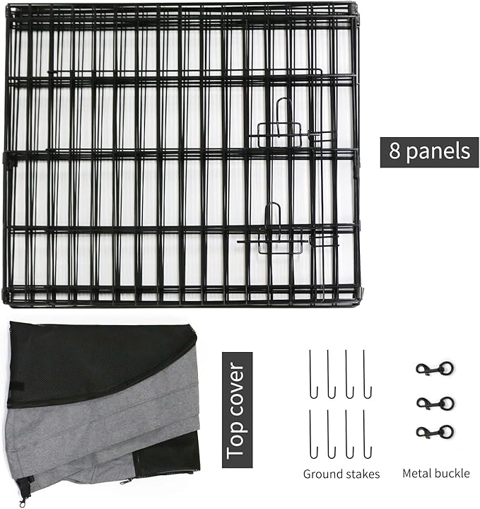 PETIME Foldable Metal Dog Exercise Pen/Pet Puppy Playpen Kennels Yard Fence Indoor/Outdoor 8 Panel 24" W x 36" H with Top Cover (with top Cover, 8 Panels 36" H)