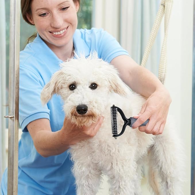 Pet Deshedding Tool - 2-in-1 Double-Sided Bottom Undercoat Rake for Dogs and Cats, Grey