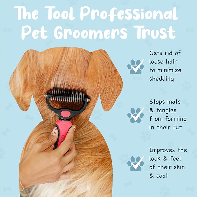 Undercoat Rake for Dogs & Cats, Dematting Comb with Extra Wide Double-Sided Stainless Teeth for Detangling, Deshedding, Brushing & Removing Shed Fur, Knots, Mats, and Tangles in Pets (Brush and comb)
