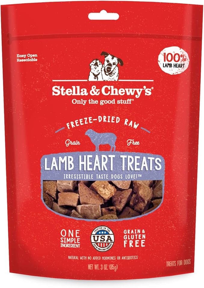 Stella & Chewy's Freeze-Dried Raw Single Ingredient Lamb Heart Treats, 3 oz. Bag