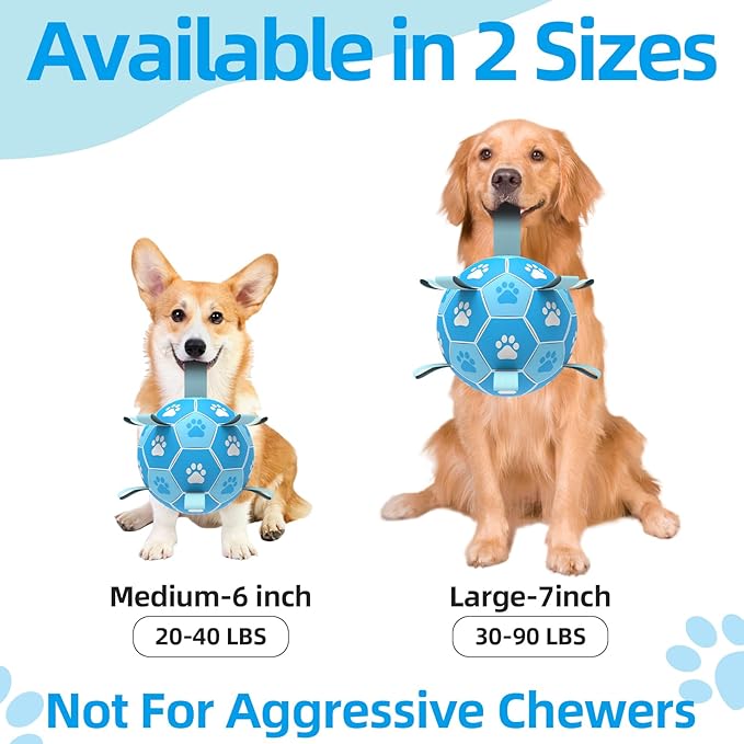 QDAN Dog Toys Balls Dog Soccer Ball with Straps, Dog Balls for Tug of War, Interactive Dog Toys, Dog Birthday Gifts, Durable Dog Water Toy for Small Medium Dogs(6 Inch)