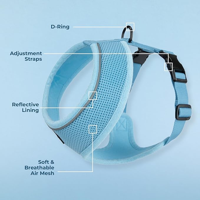Voyager Aerolite No Pull Mesh Dog Harness with Lightweight, Soft, Breathable, Reflective Stitching, and Adjustable Straps for Walking, Running, Training, Heavy Duty and Durable - Baby Blue, L