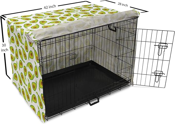 Lunarable Avocado Dog Crate Cover, Pattern of Sliced Healthy Fruits Scattered, Easy to Use Pet Kennel Cover for Medium Large Dogs, 42 Inch, Lime Green White Brown