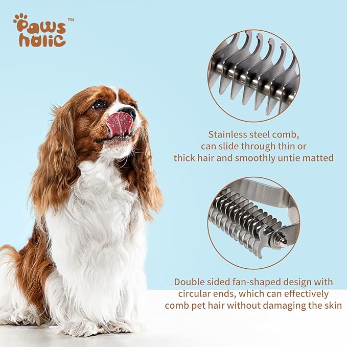 Undercoat Rake for Dogs - Professional Pet Shedding Dematting Comb with Wood Handle, Stainless Steel Blades for Pet Cats Dogs Matted Hair Tangles Removing