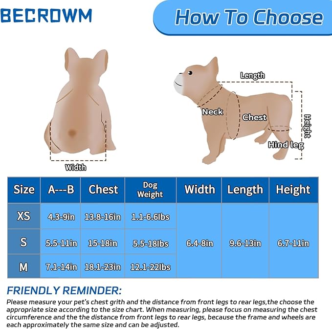 Dog Wheelchair for Back Legs Adjustable Dog Wheelchairs with 2 Wheels Pet Doggy Wheelchairs with Disabled Hind Legs Walking-Dog Leg Brace and Hip Support, Light Weight