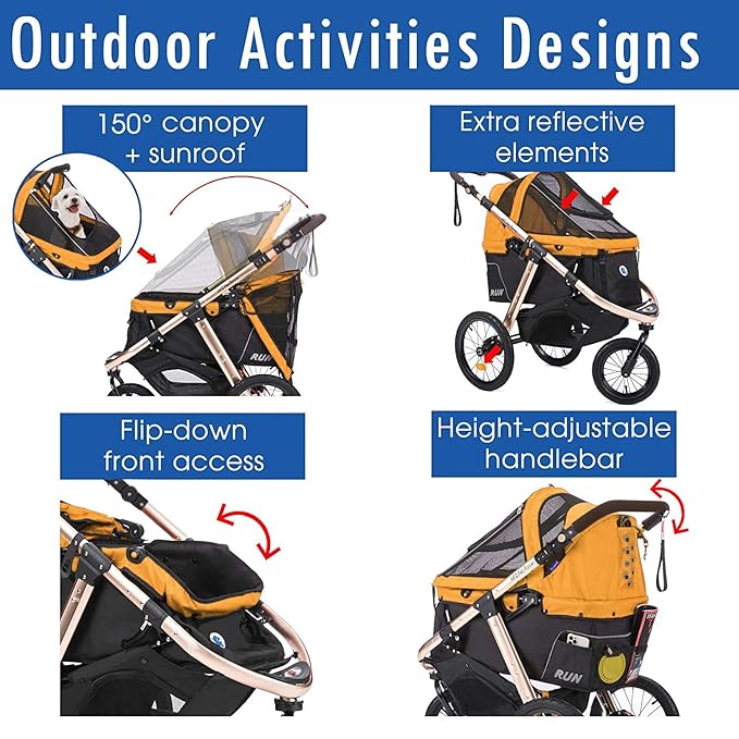 HPZ Pet Rover Run Performance Jogging Sports Stroller with Comfort Rubber Wheels/Zipper-Less Entry/1-Hand Quick Fold/Aluminum Frame for Small/Medium Dogs, Cats and Pets (Speed Yellow)