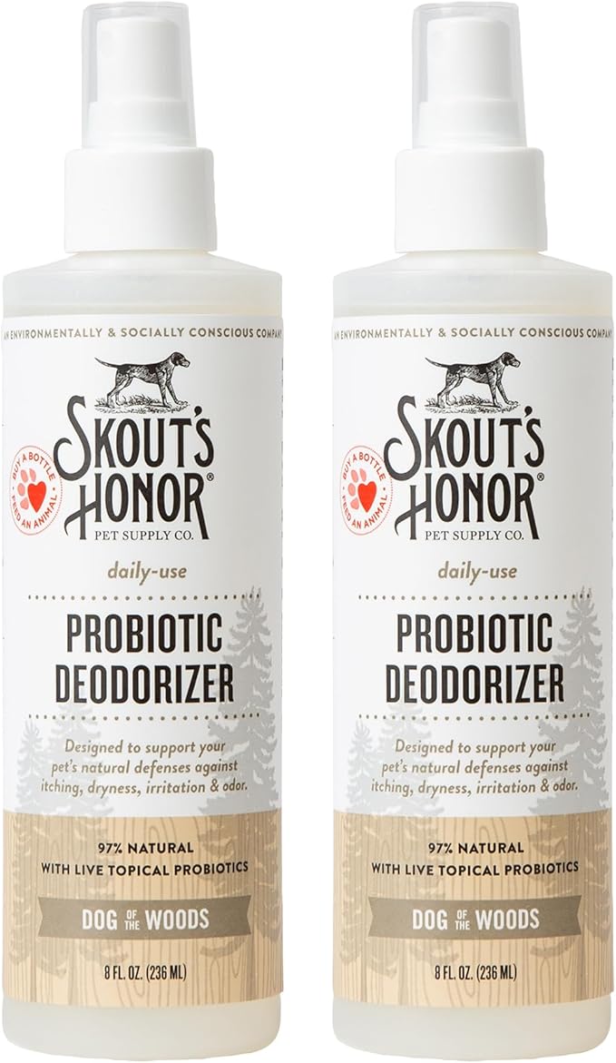 SKOUT'S HONOR Pet Deodorizer Spray- Hydrating Daily-Use with Avocado Oil & Omega-3s, Paraben & Sulfate-Free, 97% Natural, 8oz, Dog of The Woods, 2-Pack