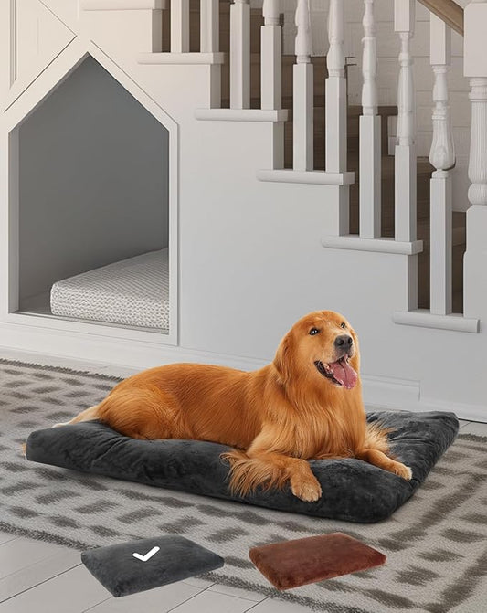 OhGeni Comfort Fluffy Dog Bed with Removable Washable Cover & Waterproof Lining, Light Chew & Scratch Resistant, Non-Slip Soft Crate Bed for Large,Medium,Small Size Dogs,35in(Gray)