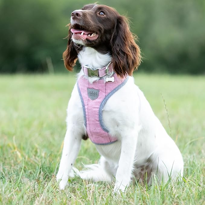 HUGO & HUDSON Dog Harness, No-Pull Anti Choke Tweed Harness Vest, Pink Checkered, M