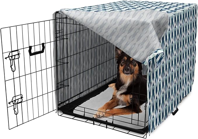 Lunarable Chevron Dog Crate Cover, Stripes Zigzags and Other Geometrical Shapes Pastel Colored Pattern, Easy to Use Pet Kennel Cover for Medium Large Dogs, 36 Inch, Mint Navy Blue Pale Blue