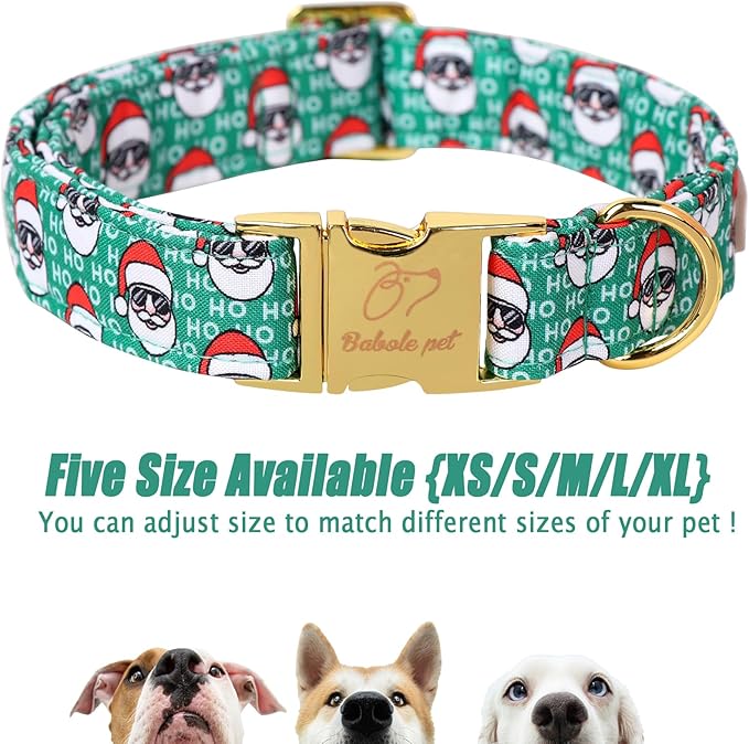 Christmas Dog Collars for Small Dog,Green Santa Claus Dog Collar with Safety Metal Buckle Adjustable Puppy Collars for Medium Large Dog,Boy&Girl&Male&Female Dog Gift,S-10-16"