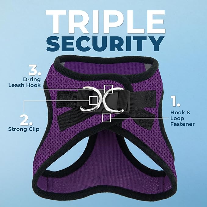Voyager Step-in Air Dog Harness - All Weather Mesh, Reflective, No Pull Harness for Small, Medium Dogs, Cats - Secure with Hook & Loop Fastener, Buckle, Double D-Rings - Purple/Black Trim, S