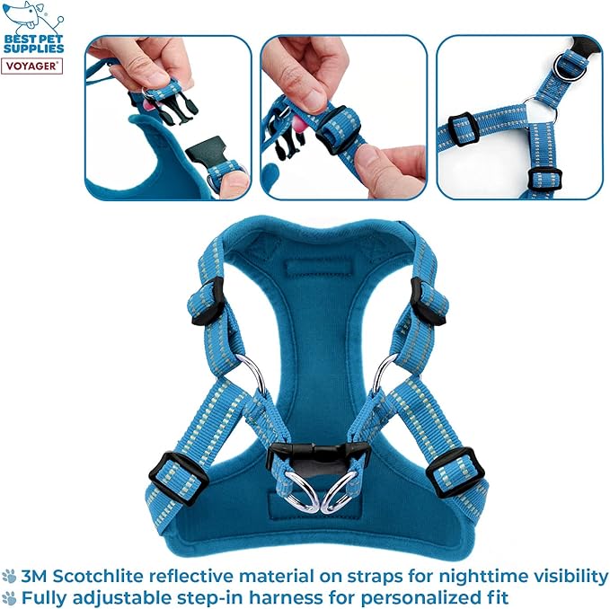 Best Pet Supplies Voyager Adjustable Dog Harness with Reflective Stripes for Walking, Jogging, Heavy-Duty Full Body No Pull Vest with Leash D-Ring, Breathable All-Weather - Harness (Turquoise), XS
