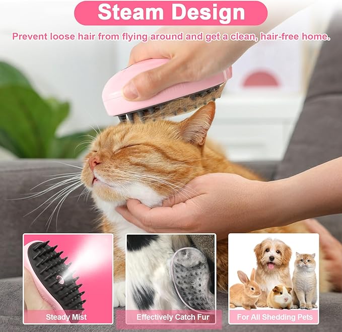 Nepfaivy Cat Steam Brush for Shedding - Spritz Defur Comb for Cats, Steamy Dog Hair Brush for Indoor Cats Massage, Pet Water Steam Spray Grooming Comb, Dog Steam Brush