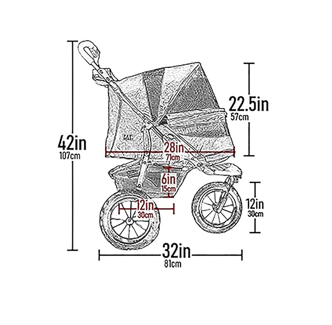 Pet Gear No-Zip AT3 Pet Stroller for Cats/Dogs, Zipperless Entry, Easy One-Hand Fold, Jogging Tires, Removable Liner, Cup Holder + Storage Basket, 2 Models, 4 Colors