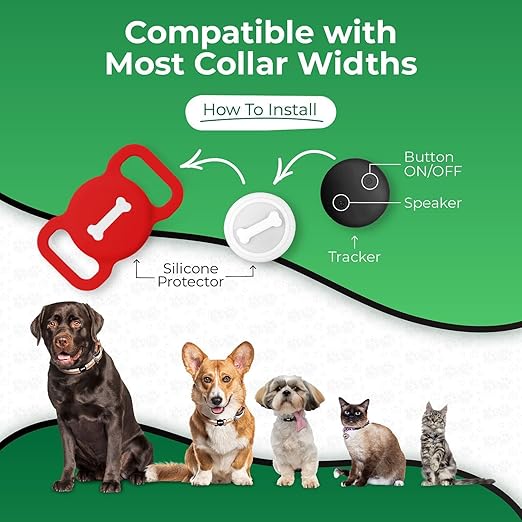 Romansei Smart Pet Tracker, Dog Tracker with Black Collar Holder, Smart Tag for Seamless Location Tracking, Work with Find My, Not GPS Tracker (Red-V)