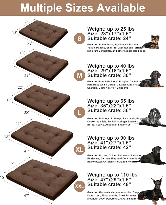 Dog Crate Bed for X Large Size Dogs,XL Washable Dog Kennel Pad Ultra Soft Pet Sleeping Mat for Cages,Anti-Slip Bottom,41x27 inch,Brown