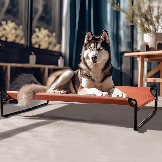 Veehoo Original Cooling Elevated Dog Bed, Outdoor Raised Dog Cots Bed for Large Dogs, Portable Standing Pet Bed with Washable Breathable Mesh, No-Slip Feet for Indoor Outdoor, X-Large, Red, CWC2201