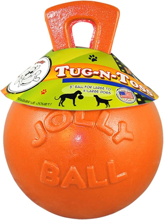 Jolly Pets Tug-n-Toss - Heavy Duty Chew Ball w/ Handle (Orange, 6")