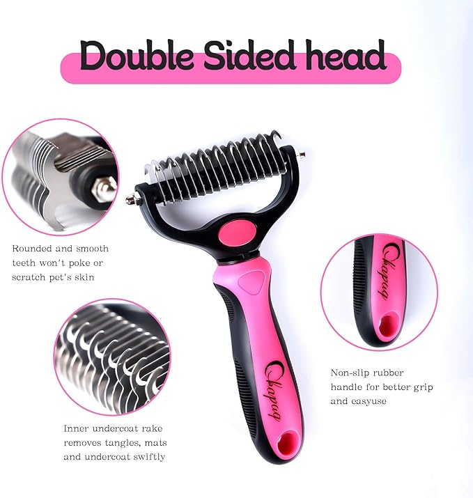 Pet Grooming Brush and Metal Comb Double Sided Long Hair Pet Undercoat Cleaner Brush for Dogs and Cats Removes mats and lint Effectively removes carpet shedding or flyaway hair.(Pink)…