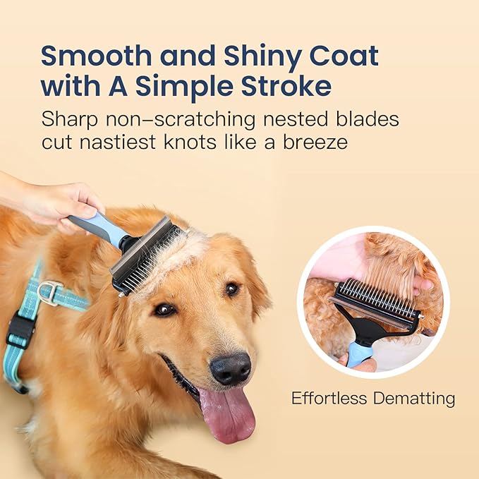 Potaroma Versatile Pet Grooming Brush, Double Sided Shedding and Dematting Undercoat Rake, Reduces Shedding by up to 95% Professional Deshedding Comb Tool for Dogs and Cats (Large)