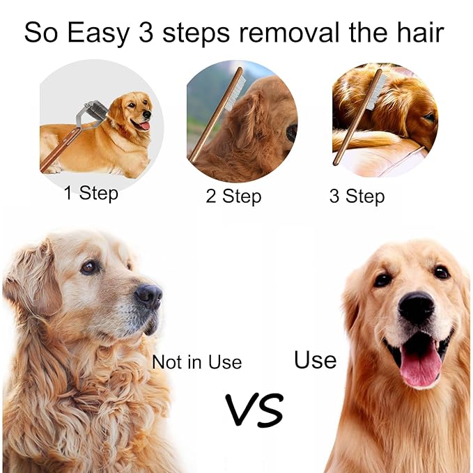 Undercoat Rake for Dogs and Cats, Pet brush for Dematting Comb, Pet Grooming Combs For Long-Haired & Short-Hair, Removes Dander, Dirt, and Detangles,With Wooden Handle 3 pack.