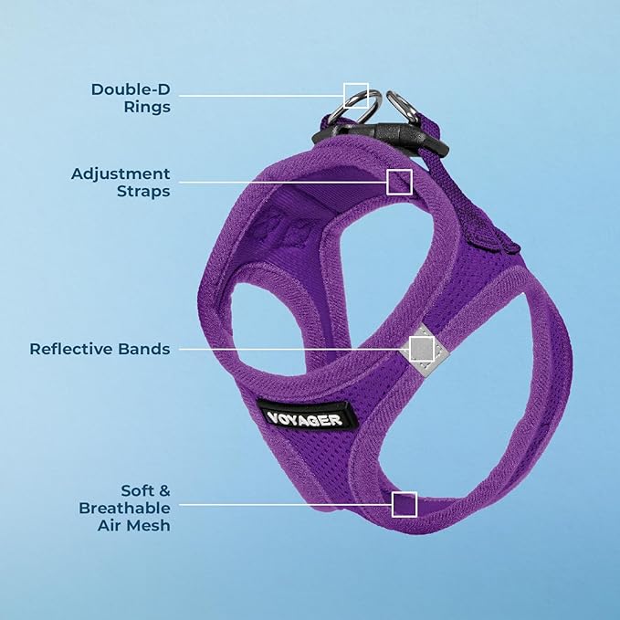 Voyager Step-in Air Dog Harness - All Weather Mesh, Reflective, No Pull Harness for Small, Medium Dogs, Cats - Secure with Hook & Loop Fastener, Buckle, Double D-Rings - Purple, XL
