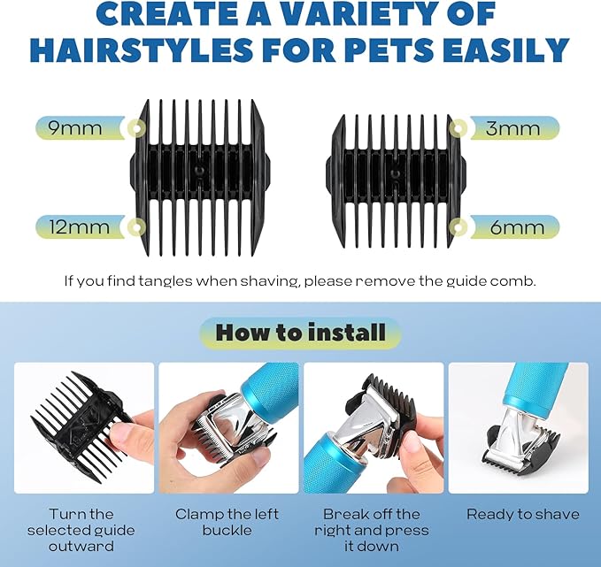 Pet Grooming Clippers 300W & Replacement Blades Set Included (1 Standard + 1 Adjustable) Bundle