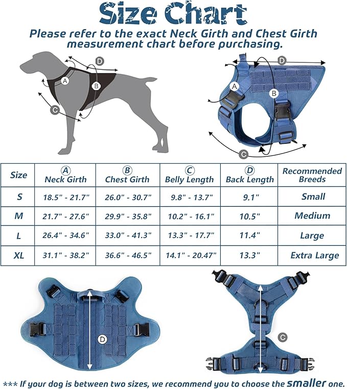 rabbitgoo Tactical Dog Harness for Large Dogs, Heavy Duty Dog Harness with Handle, No-Pull Service Dog Vest Large Breed, Adjustable Military Dog Vest Harness for Training Hunting Walking, Blue, L