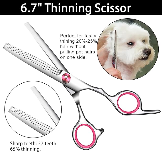Dog Grooming scissors Kit,Includes Curved Thinning straight scissors and Comb, Dog Grooming Shears with Safety Round Tips,pet Grooming kit for Small Dogs&Puppies