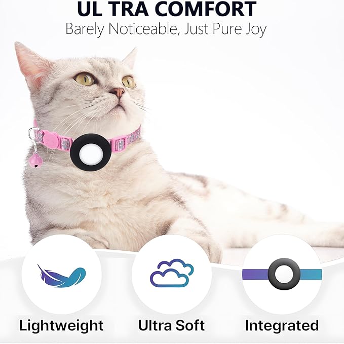 GPS Tracker for Cats, Mini GPS Pet Tracker with Collar, IPX8 Waterproof Cat Tracker Collar,No Monthly Fee,Work with Apple Find My(iOS Only),Smart Tracker for Pets(Pink)