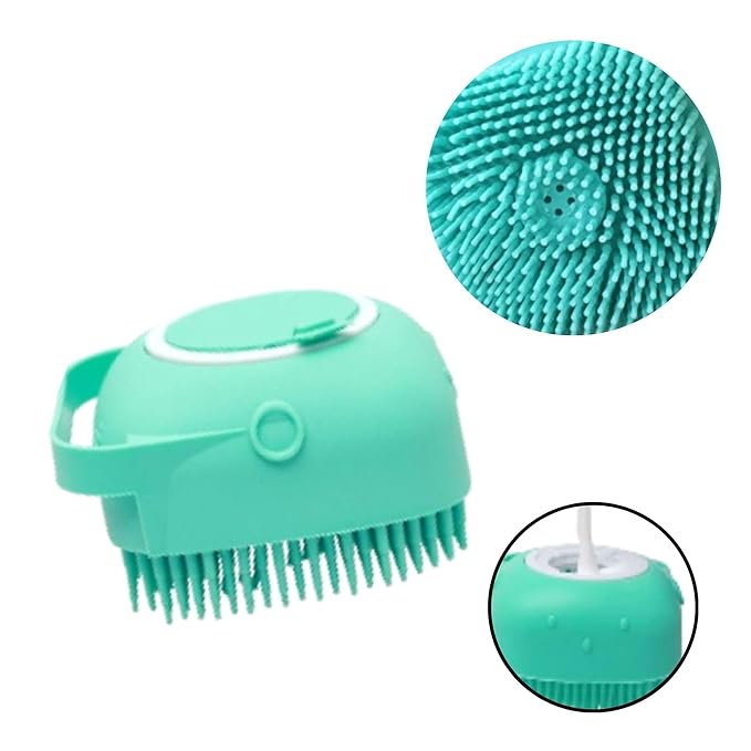 Dog Bath Brush & Shampoo Dispenser with 2 in 1 Pet Bathing Brush, Pink and Green