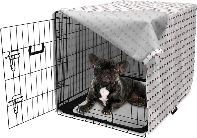 Lunarable Football Dog Crate Cover, Sportss Pennants Balls with Retro Burst Effect Graphic Game, Easy to Use Pet Kennel Cover for Cats & Medium Dogs, 24 Inch, Maroon Black White