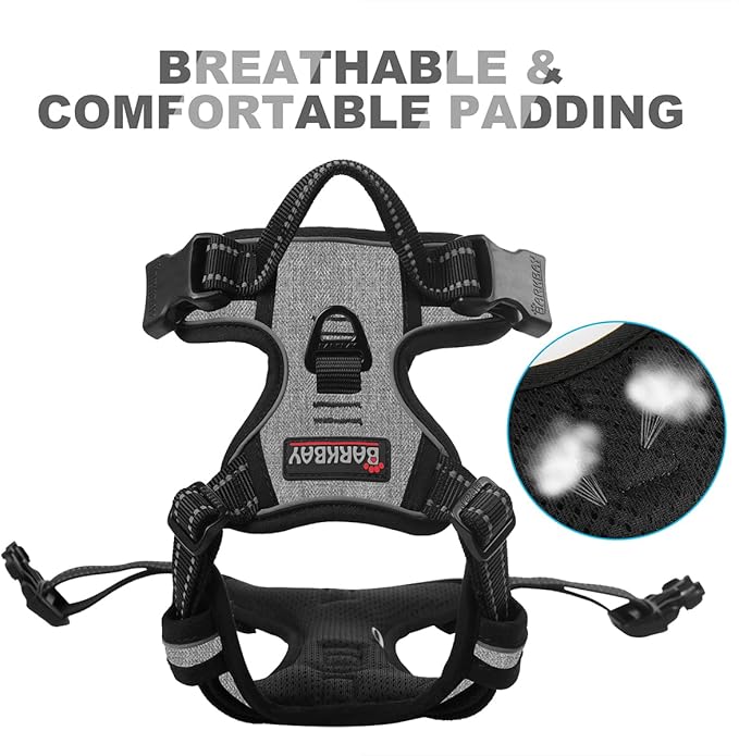 BARKBAY No Pull Dog Harness Front Clip Heavy Duty Reflective Easy Control Handle for Large Dog Walking(Flint Gray,M)