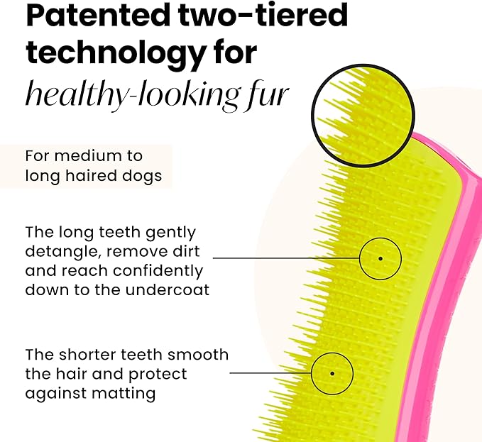 Pet Teezer, Detangling & Dog Grooming Brush, Pink and Yellow