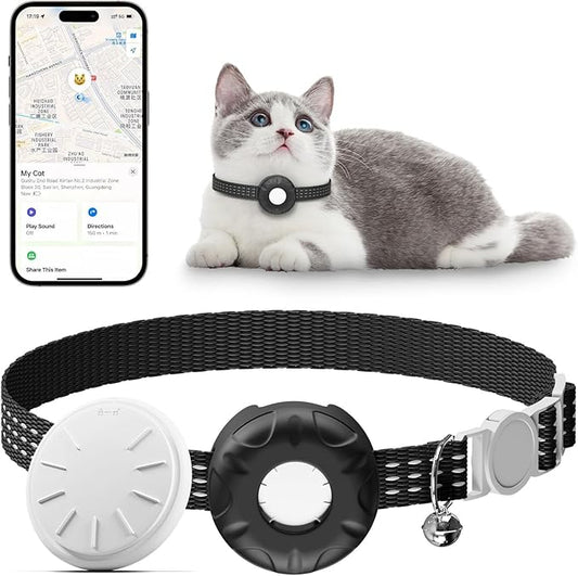 Pet Tracker for Cats,GPS Cat Tracker,Smart Pet Location Tracker with Collar and Holder,Waterproof Cat GPS Tracker Tracking Device,No Monthly Fee,Works with Apple Find My(iOS Only)-Black