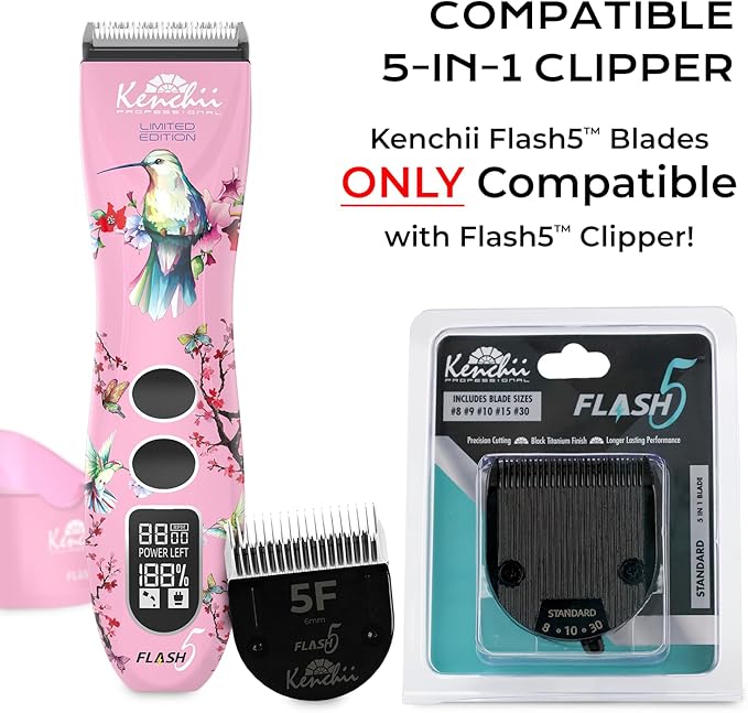 Kenchii Professional Dog Clipper Blade Flash 5 Pet Hair Clipper - Detachable Stainless Steel Blades for Dog Grooming - Hair Clippers & Accessories Pet Shaving Blades. (KEFB5-7F)